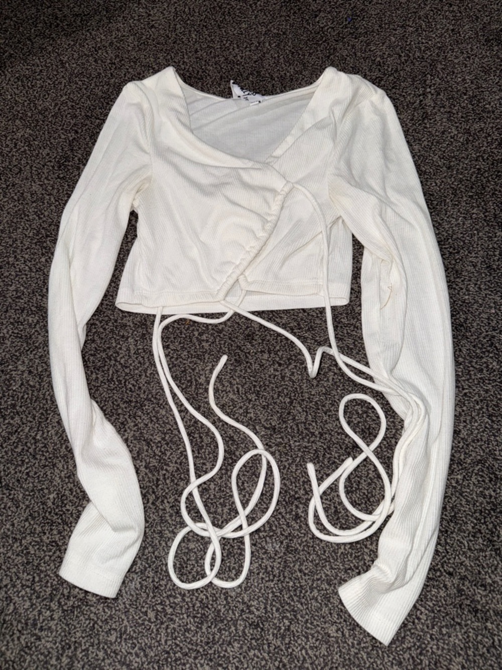 Princess Polly White Wrap Tie Crop Top Long Sleeve Ribbed Ballet Style Small